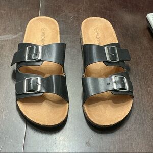 Wild Diva Black Sandals with Silver Buckles